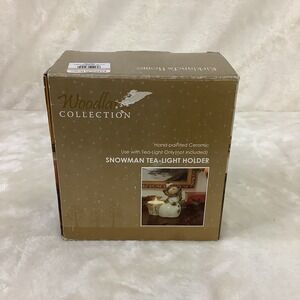 Christmas Snowman Tea-Light Holder Woodland Collection‎ Hand Painted Ceramic Nib
